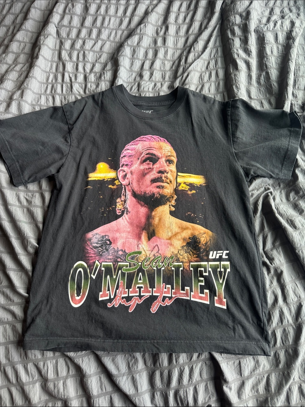 UFC Black Graphic Tee with Pink and Yellow Print - Sean O'Malley Art